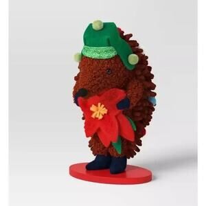 Wondershop NWT Christmas Hedgehog Figurine 8.5" Felt Hat Pom Poms